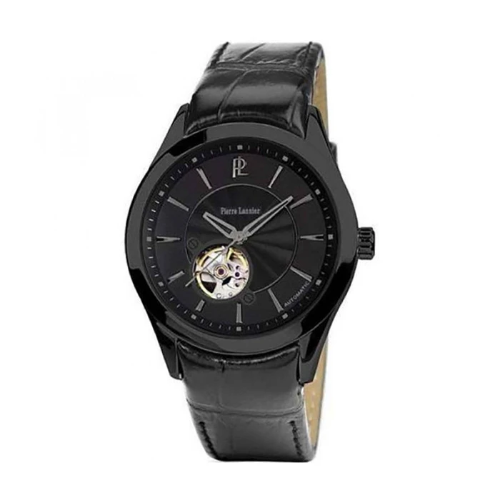 Мъжки ръчен часовник с автоматичен механизъм - корпус от Стомана - Естествена кожа - цвят Черен Черен