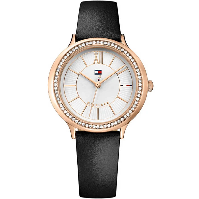 Дамски ръчен часовник с кварцов механизъм - корпус от Стомана - Естествена кожа - цвят Бял Черен