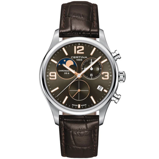 Мъжки ръчен часовник с кварцов механизъм - корпус от Стомана - Естествена кожа - цвят Кафяв Кафяв