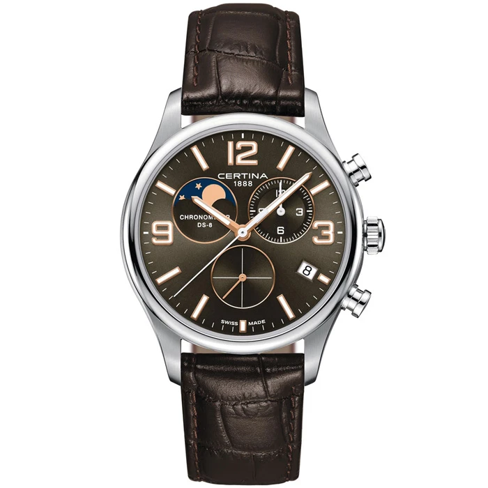 Мъжки ръчен часовник с кварцов механизъм - корпус от Стомана - Естествена кожа - цвят Кафяв Кафяв