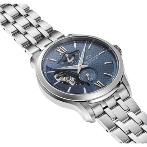 Мъжки ръчен часовник с автоматичен механизъм - корпус от Стомана - Стоманена верижка - цвят Син