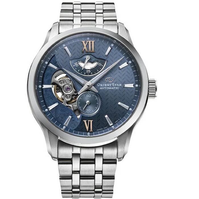 Мъжки ръчен часовник с автоматичен механизъм - корпус от Стомана - Стоманена верижка - цвят Син