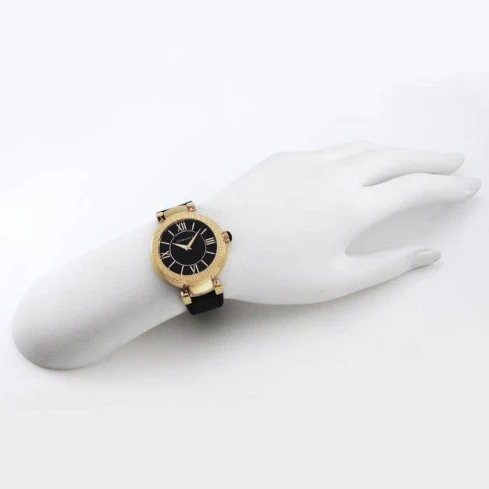 Дамски ръчен часовник с кварцов механизъм - корпус от Стомана - Естествена кожа - цвят Седеф Черен