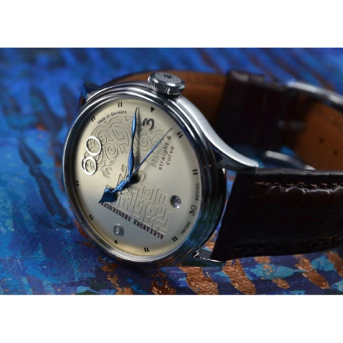 Мъжки ръчен часовник с автоматичен механизъм - корпус от Стомана - Естествена кожа - цвят Бежов Кафяв