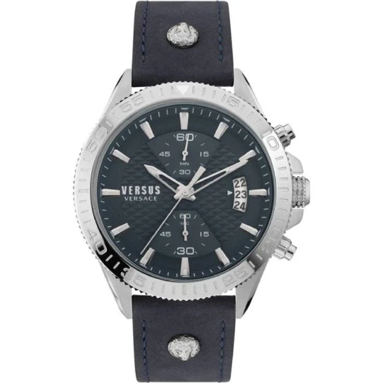 Мъжки ръчен часовник с кварцов механизъм - корпус от Стомана - Синтетична кожа - цвят Син Син