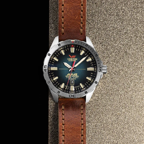 Мъжки ръчен часовник с автоматичен механизъм - корпус от Стомана - Естествена кожа - цвят Син Кафяв