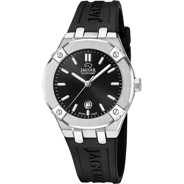 Дамски ръчен часовник с кварцов механизъм - корпус от Стомана - Силиконова каишка - цвят Черен Черен