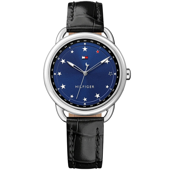 Дамски ръчен часовник с кварцов механизъм - корпус от Стомана - Естествена кожа - цвят Син Черен