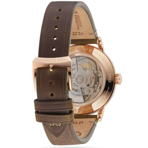 Мъжки ръчен часовник с автоматичен механизъм - корпус от Стомана - Естествена кожа - цвят Сребрист Кафяв