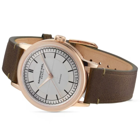 Мъжки ръчен часовник с автоматичен механизъм - корпус от Стомана - Естествена кожа - цвят Сребрист Кафяв