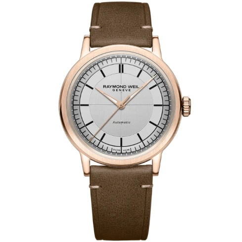 Мъжки ръчен часовник с автоматичен механизъм - корпус от Стомана - Естествена кожа - цвят Сребрист Кафяв