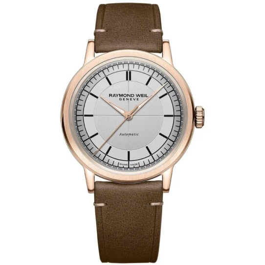 Мъжки ръчен часовник с автоматичен механизъм - корпус от Стомана - Естествена кожа - цвят Сребрист Кафяв