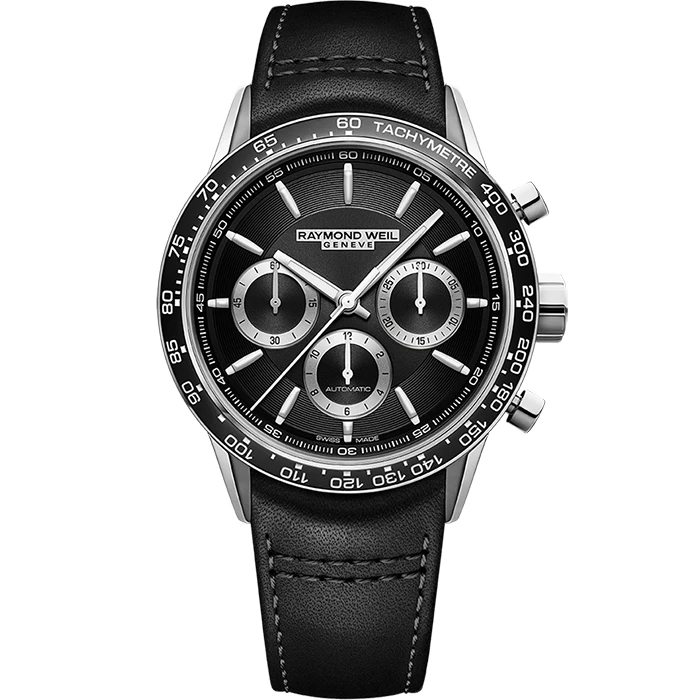 Мъжки ръчен часовник с автоматичен механизъм - корпус от Стомана - Естествена кожа - цвят Черен Черен