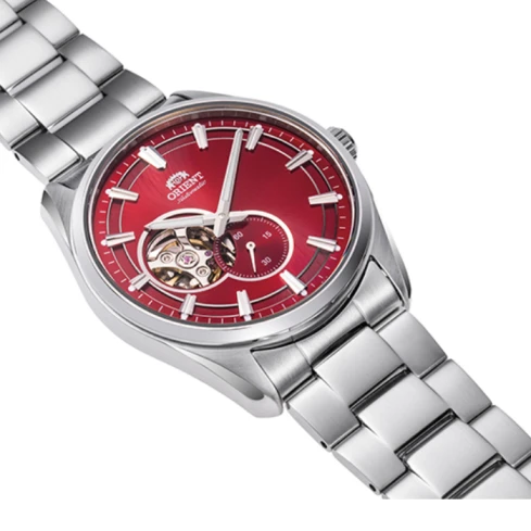 Мъжки ръчен часовник с механичен механизъм - корпус от Стомана - Стоманена верижка - цвят Червен Сив