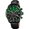 Мъжки ръчен часовник с кварцов механизъм - корпус от Стомана - Естествена кожа - цвят Зелен Черен