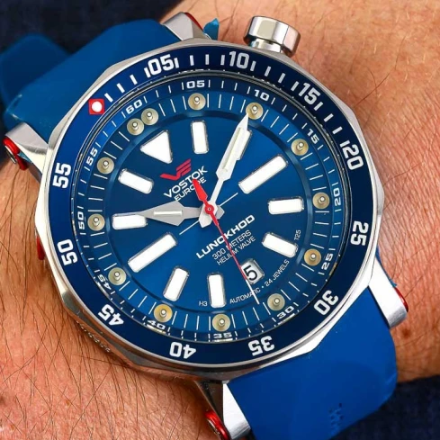 Мъжки ръчен часовник с автоматичен механизъм - корпус от Стомана - Силиконова каишка - цвят Син Син