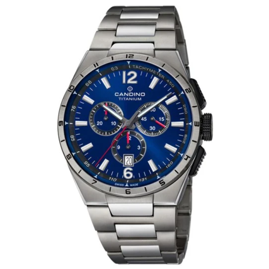 Мъжки ръчен часовник с кварцов механизъм - корпус от Титан - Титаниева верижка - цвят Син Сив