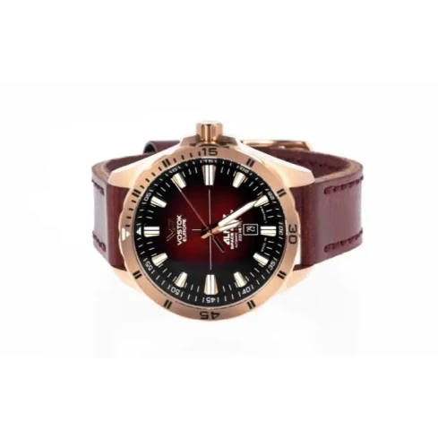 Мъжки ръчен часовник с автоматичен механизъм - корпус от Стомана - Естествена кожа - цвят Червен Червен