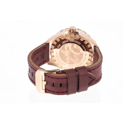 Мъжки ръчен часовник с автоматичен механизъм - корпус от Стомана - Естествена кожа - цвят Червен Червен