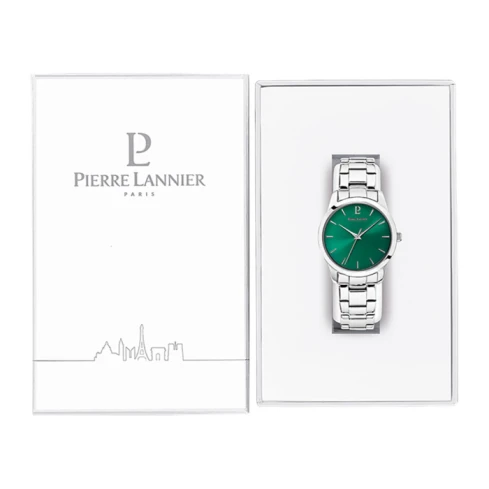 Дамски ръчен часовник с кварцов механизъм - корпус от Стомана - Стоманена верижка - цвят Зелен Сив