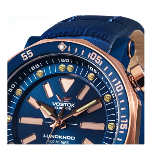 Мъжки ръчен часовник с автоматичен механизъм - корпус от Стомана - Естествена кожа - цвят Син Син