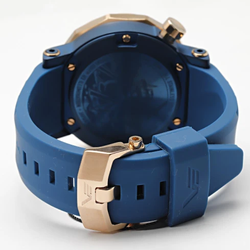 Мъжки ръчен часовник с автоматичен механизъм - корпус от Стомана - Естествена кожа - цвят Син Син