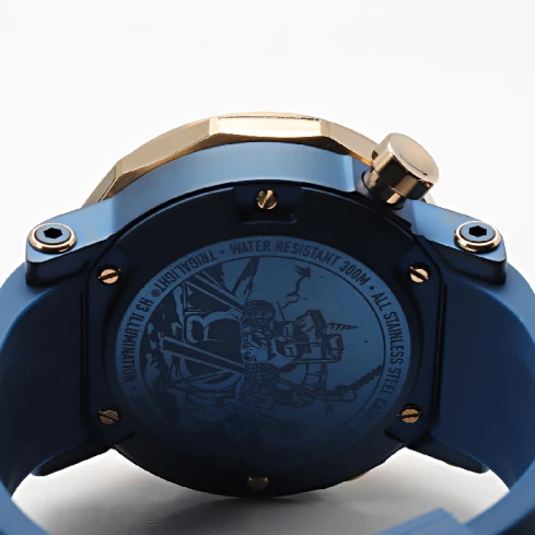 Мъжки ръчен часовник с автоматичен механизъм - корпус от Стомана - Естествена кожа - цвят Син Син