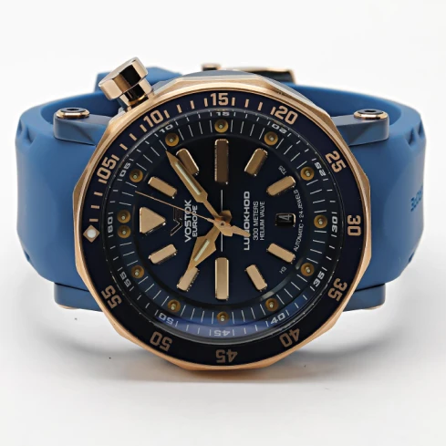 Мъжки ръчен часовник с автоматичен механизъм - корпус от Стомана - Естествена кожа - цвят Син Син