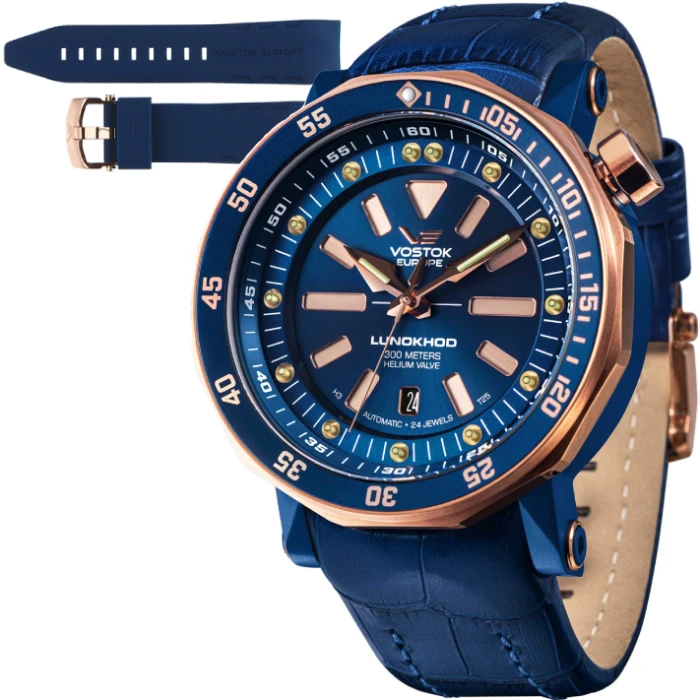 Мъжки ръчен часовник с автоматичен механизъм - корпус от Стомана - Естествена кожа - цвят Син Син