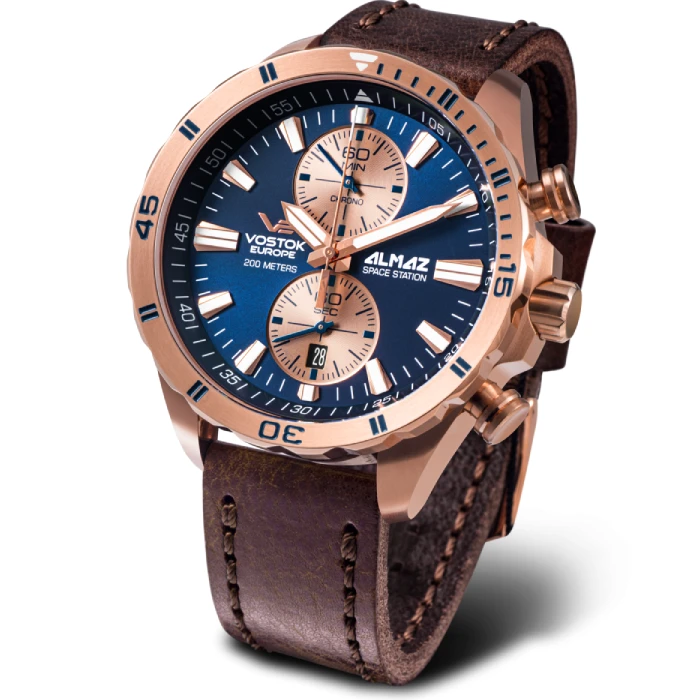 Мъжки ръчен часовник с кварцов механизъм - корпус от Стомана - Естествена кожа - цвят Син