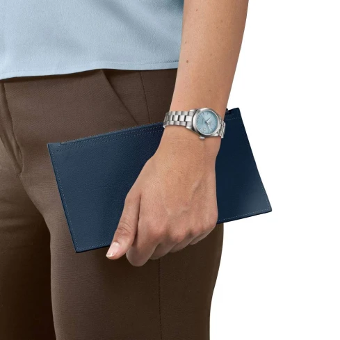 Дамски ръчен часовник с автоматичен механизъм - корпус от Стомана - Стоманена верижка - цвят Син Сив