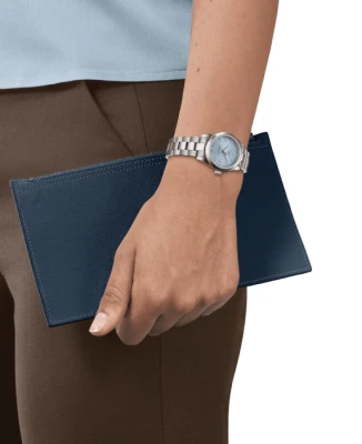 Дамски ръчен часовник с автоматичен механизъм - корпус от Стомана - Стоманена верижка - цвят Син Сив