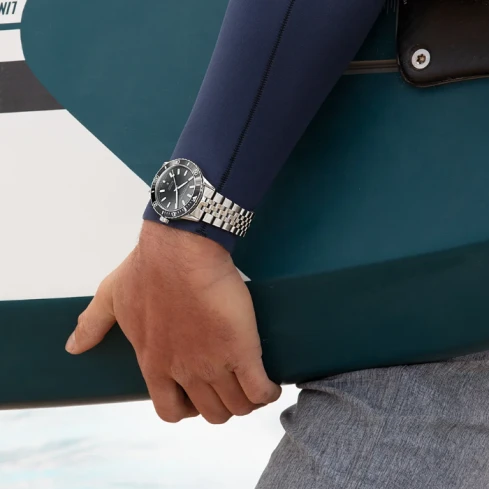 Мъжки ръчен часовник с автоматичен механизъм - корпус от Стомана - Стоманена верижка - цвят Черен Сив