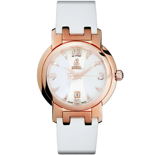 Ernest Borel QBG1856-4021WH Romance - Дамски ръчен часовник с кварцов механизъм - корпус от Стомана - Естествена кожа - цвят Седеф Бял