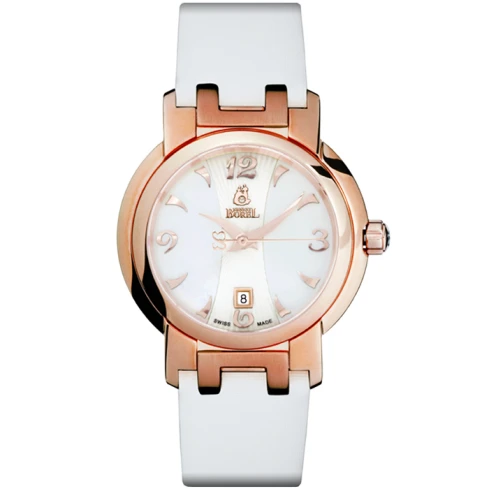 Ernest Borel QBG1856-4021WH Romance - Дамски ръчен часовник с кварцов механизъм - корпус от Стомана - Естествена кожа - цвят Седеф Бял