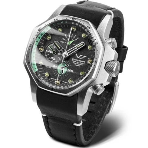 Мъжки ръчен часовник с кварцов механизъм - корпус от Стомана - Естествена кожа - цвят Черен Черен