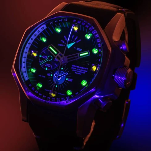 Мъжки ръчен часовник с кварцов механизъм - корпус от Стомана - Естествена кожа - цвят Черен Черен