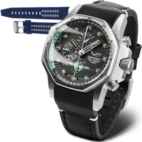 Мъжки ръчен часовник с кварцов механизъм - корпус от Стомана - Естествена кожа - цвят Черен Черен