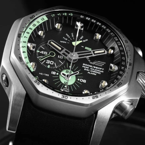 Мъжки ръчен часовник с кварцов механизъм - корпус от Стомана - Естествена кожа - цвят Черен Черен