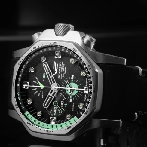 Мъжки ръчен часовник с кварцов механизъм - корпус от Стомана - Естествена кожа - цвят Черен Черен