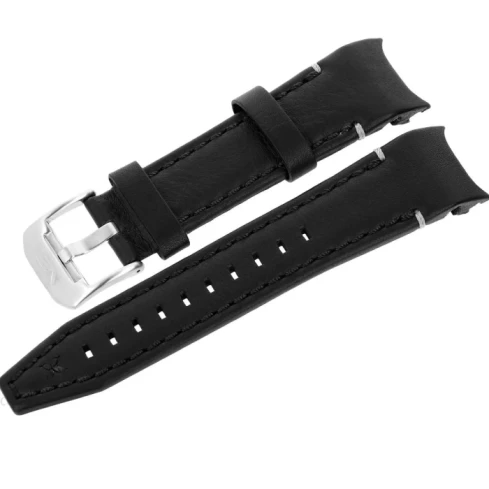 Мъжки ръчен часовник с кварцов механизъм - корпус от Стомана - Естествена кожа - цвят Черен Черен