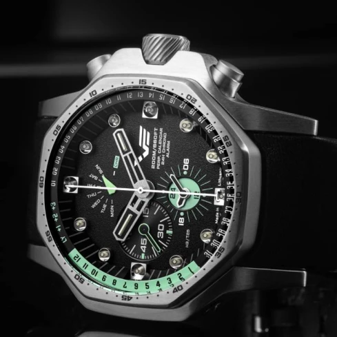 Мъжки ръчен часовник с кварцов механизъм - корпус от Стомана - Естествена кожа - цвят Черен Черен