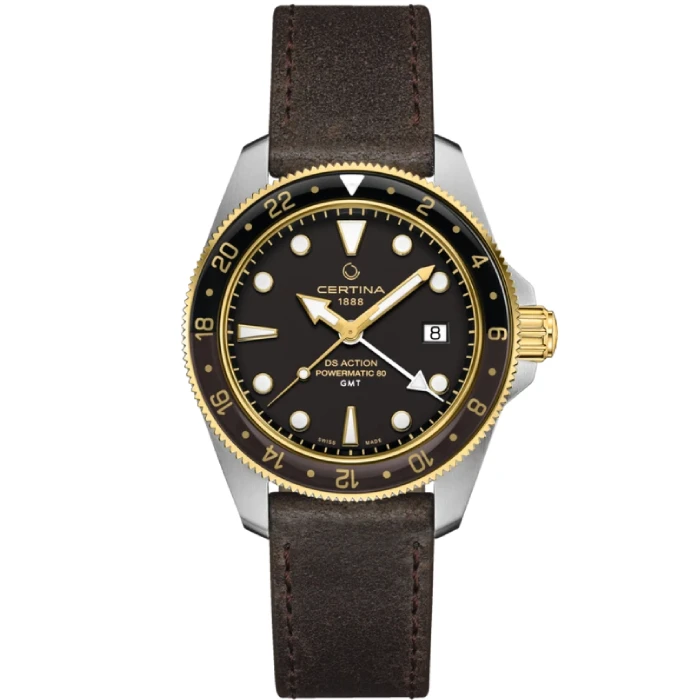 Мъжки ръчен часовник с автоматичен механизъм - корпус от Стомана - Естествена кожа - цвят Черен Кафяв