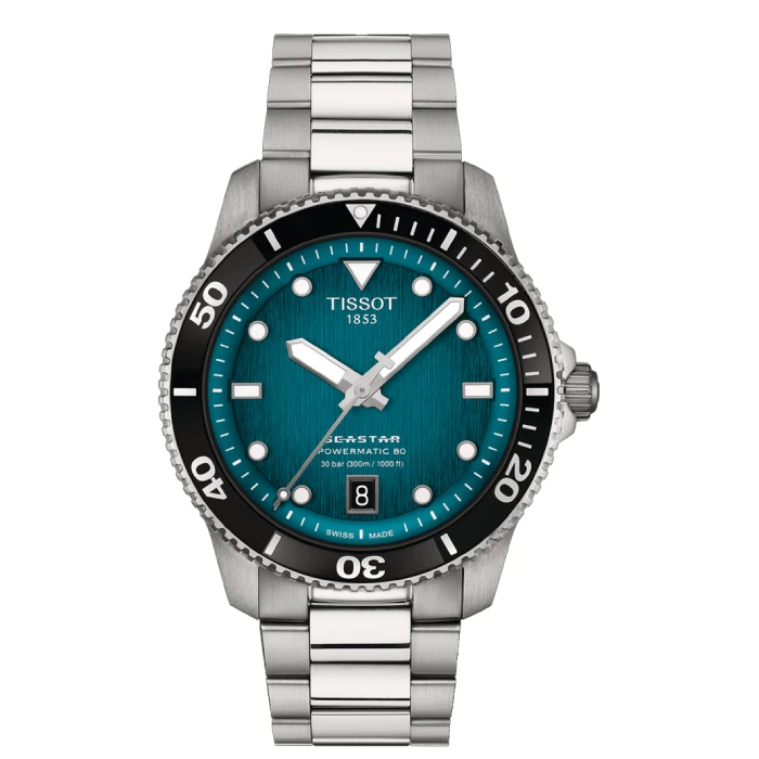 Мъжки ръчен часовник с автоматичен механизъм - корпус от Стомана - Стоманена верижка - цвят Тюркоаз Сив