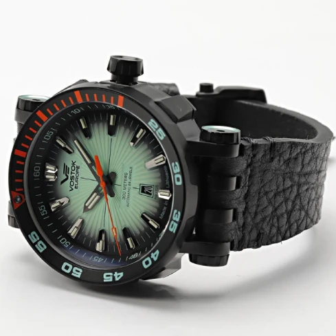 Мъжки ръчен часовник с автоматичен механизъм - корпус от Стомана - Естествена кожа - цвят Зелен Черен