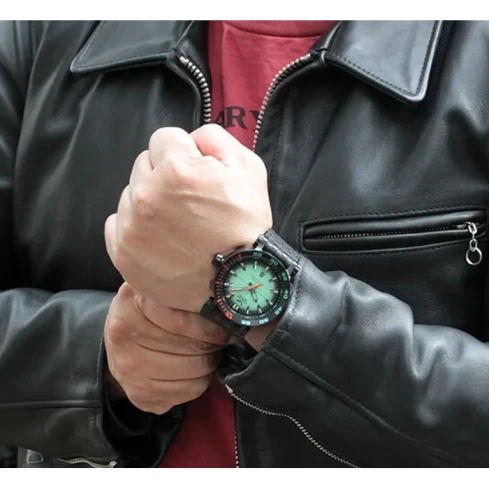 Мъжки ръчен часовник с автоматичен механизъм - корпус от Стомана - Естествена кожа - цвят Зелен Черен