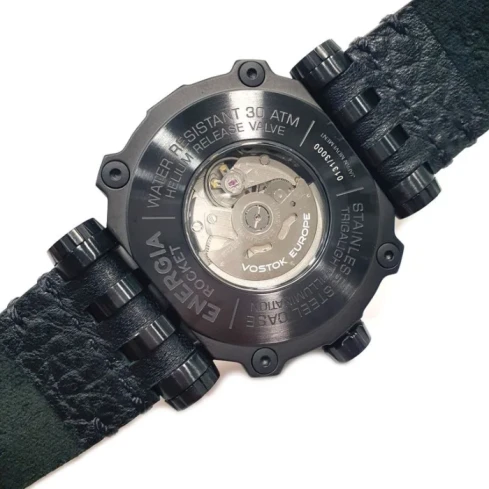 Мъжки ръчен часовник с автоматичен механизъм - корпус от Стомана - Естествена кожа - цвят Зелен Черен