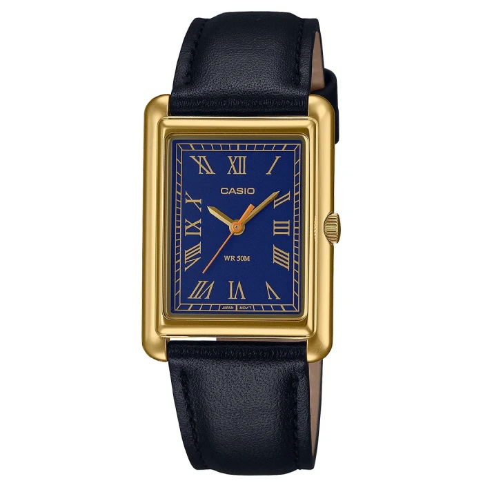 Дамски ръчен часовник с кварцов механизъм - корпус от Стомана - Естествена кожа - цвят Син Черен