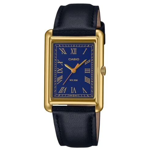 Дамски ръчен часовник с кварцов механизъм - корпус от Стомана - Естествена кожа - цвят Син Черен