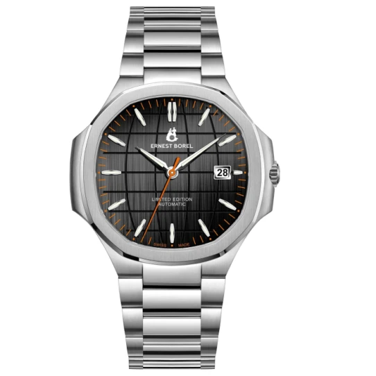 Мъжки ръчен часовник с автоматичен механизъм - корпус от Стомана - Стоманена верижка - цвят Черен Сив